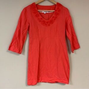 BODEN Linen Short Dress - CORAL red orange Size US 6 floral neck linen work play